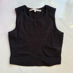 Rachel Rachel Roy Womens Black Textured Perforated Crop Top Shirt